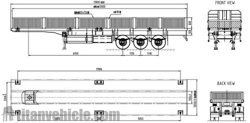 Drawing of 3 axle 60Ton Side wall Trailer