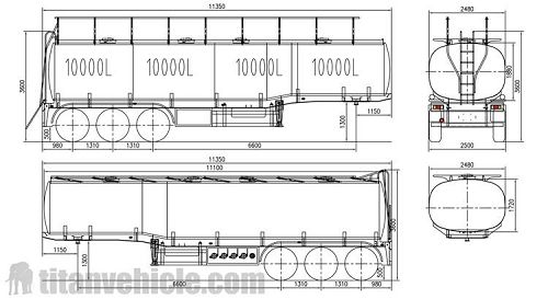 Drawing of 3 Axle 40000L Fuel Tanker Trailer