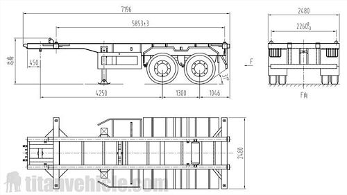 Drawing of 20Ft Container Chassis Trailer