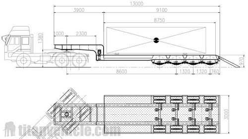 Drawing of 4 Axle 90T Lowbed Trailer for Sale In Senegal