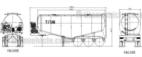 Drawing of 3 Axle 35m3 Bulk Cement Tanker Trailer