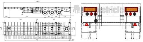 Drawing of 3 Axle Flatbed Trailer for Sale
