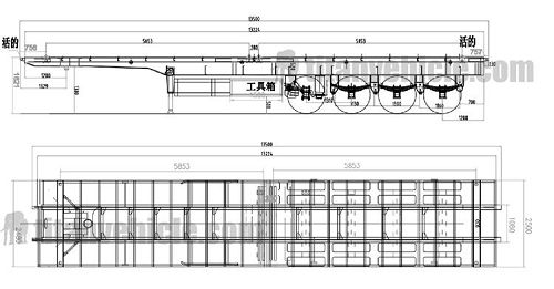 Drawing of 4 Axle Flatbed Semi Trailer