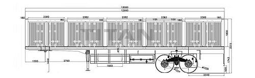 Drawing of 2 Axle Drop Side Trailer