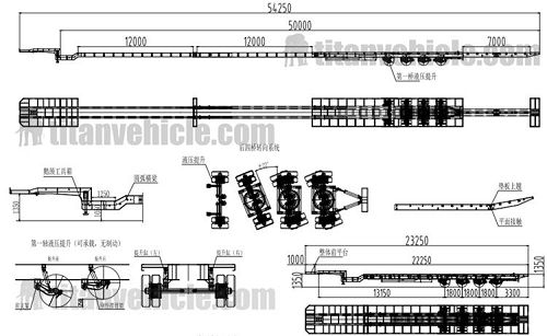 Drawing of 4 Axle Extendable Flatbed Trailer for Sale Price