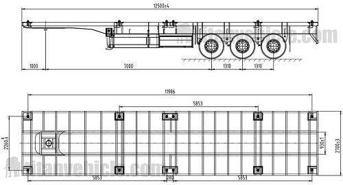 Drawing of Tri Axle Flatbed Trailer