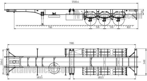 Drawing of 3 Axle Skeleton Semi Trailer