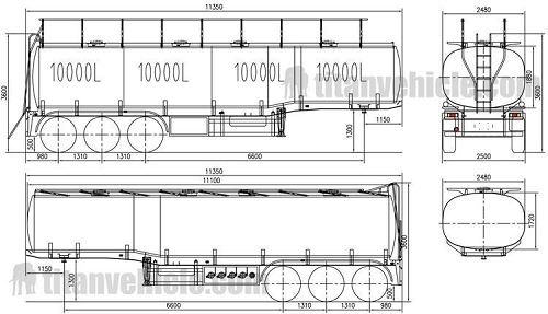 Drawing of Tri Axle Fuel Tanker Trailer for Sale Manufacturer