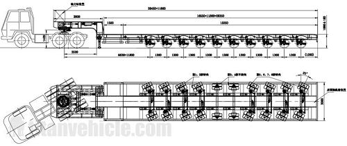 Drawing of 10 Axle 120 Ton Extendable Semi Trailer