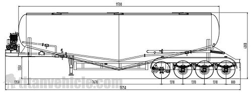 Drawing of 4 Axle 60CBM Bulk Cement Tanker Trailer