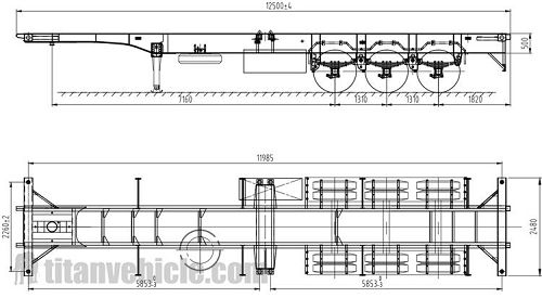 Drawing of 3 Axle 40Ft Chassis Container Trailer Price