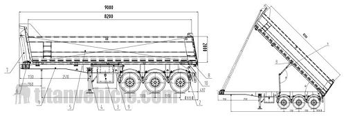 Drawing of 3 Axle U Type Dump Trailer