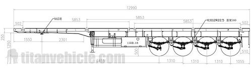 Drawing of 4 Axle Flatbed Semi Trailer