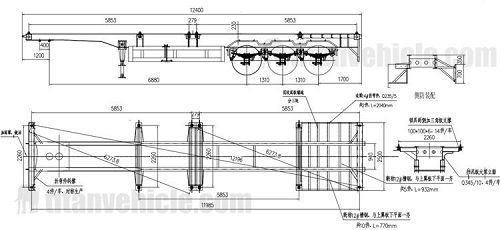 Drawing of Tri Axle Container Semi Trailer for Sale