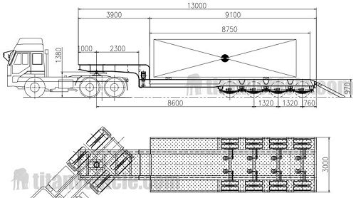 Drawing of 4 Axle Low Loader Truck Trailer