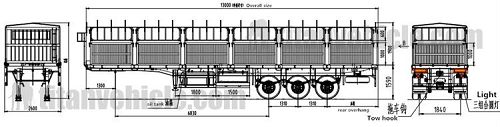 Drawing of Tri Axle Fence Semi Trailer