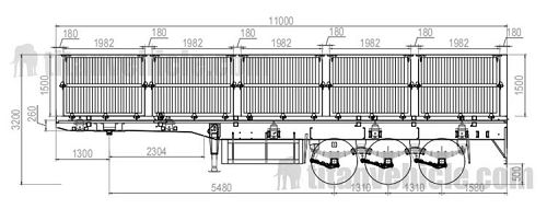 Drawing of 3 Axle Side Dump Trailer