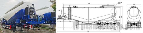 Drawing of 55CBM 3 Axle Cement Bulk Tanker Trailer