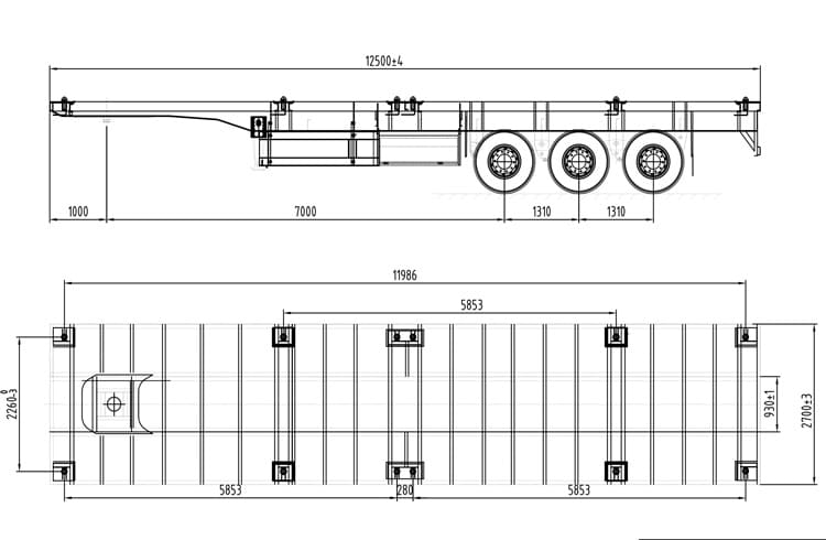 3 Axles Container Flatbed Semi Trailer 