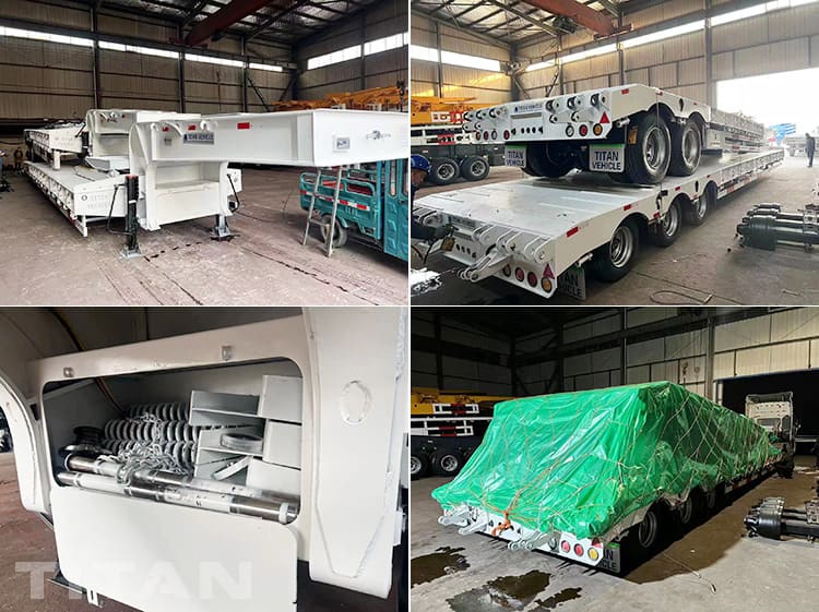 80 Ton 3 Axle Lowbed Truck Trailer with Folding Ladders in Colombia