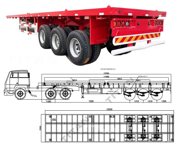 40Ft Tri Axle Semi Truck Flatbed Trailer for Sale in Namibia