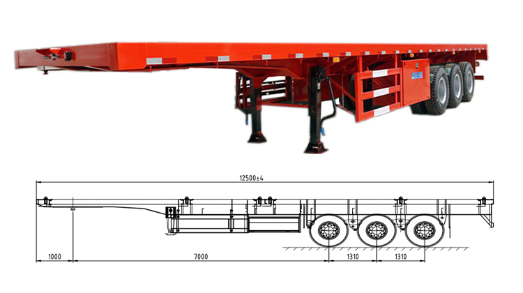 drawing 40 ft tri axle flatbed semi trailer