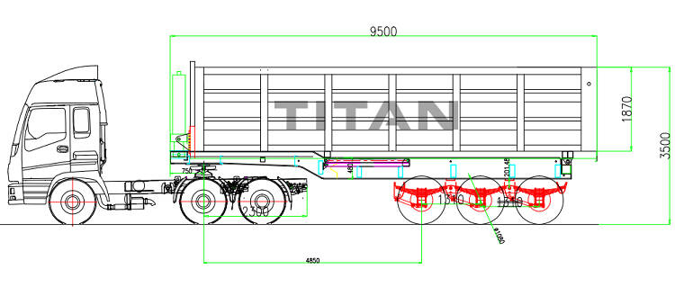 Drawing of 35CBM End Dump Tipper Trailer for Sale