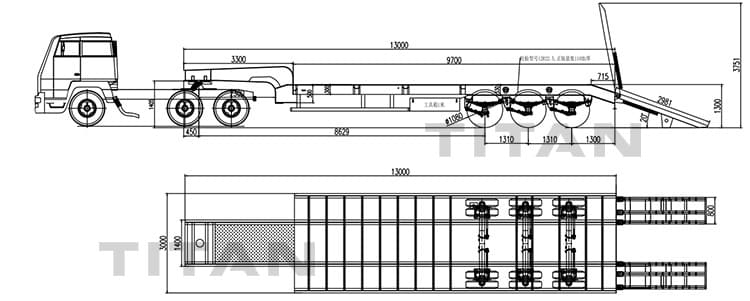3 axles semi low bed truck trailer