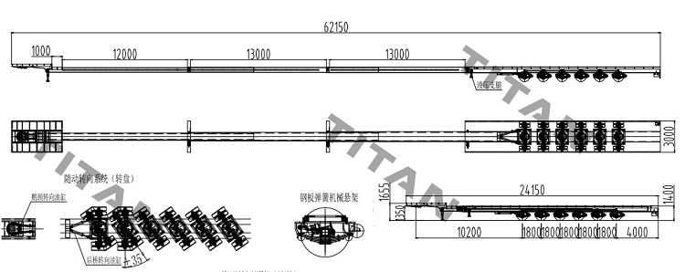 6 axles 62m wind blade trailer