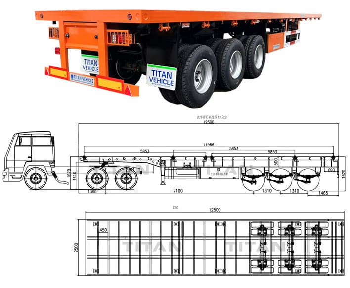 40ft 3 axle flatbed tractor trailer