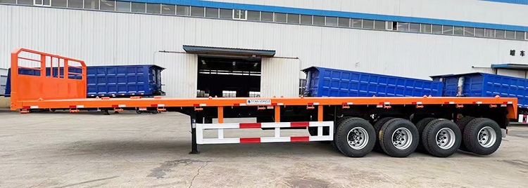 40Ft Container Flatbed Trailer Manufacturers | 4 Axle Flatbed Trailer with Headboard