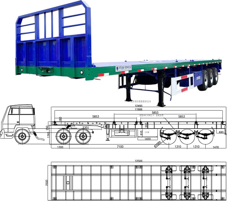 40 Ft Tri Axle Flat Deck Semi Trailer for Sale in Zambia