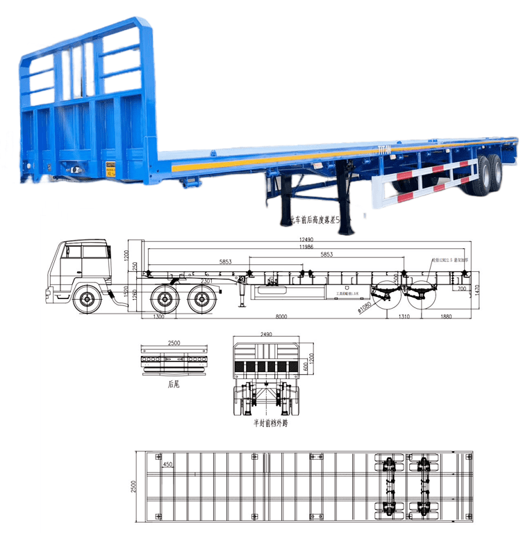 Commercial 2 Axle Flatbed Trailer for Sale Price in Mexico