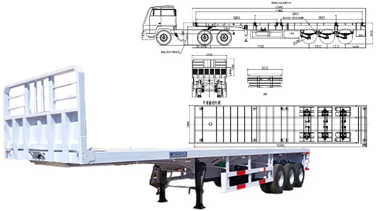 3 Axle Flatbed Semi Truck Trailer With Front Board for Sale in Guam