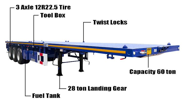 Titan 40 Ft Tri Axle Flatbed Trailers for Sale Cost in Guyana