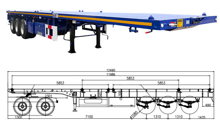 Titan 40 Ft Tri Axle Flatbed Trailers for Sale Cost in Guyana
