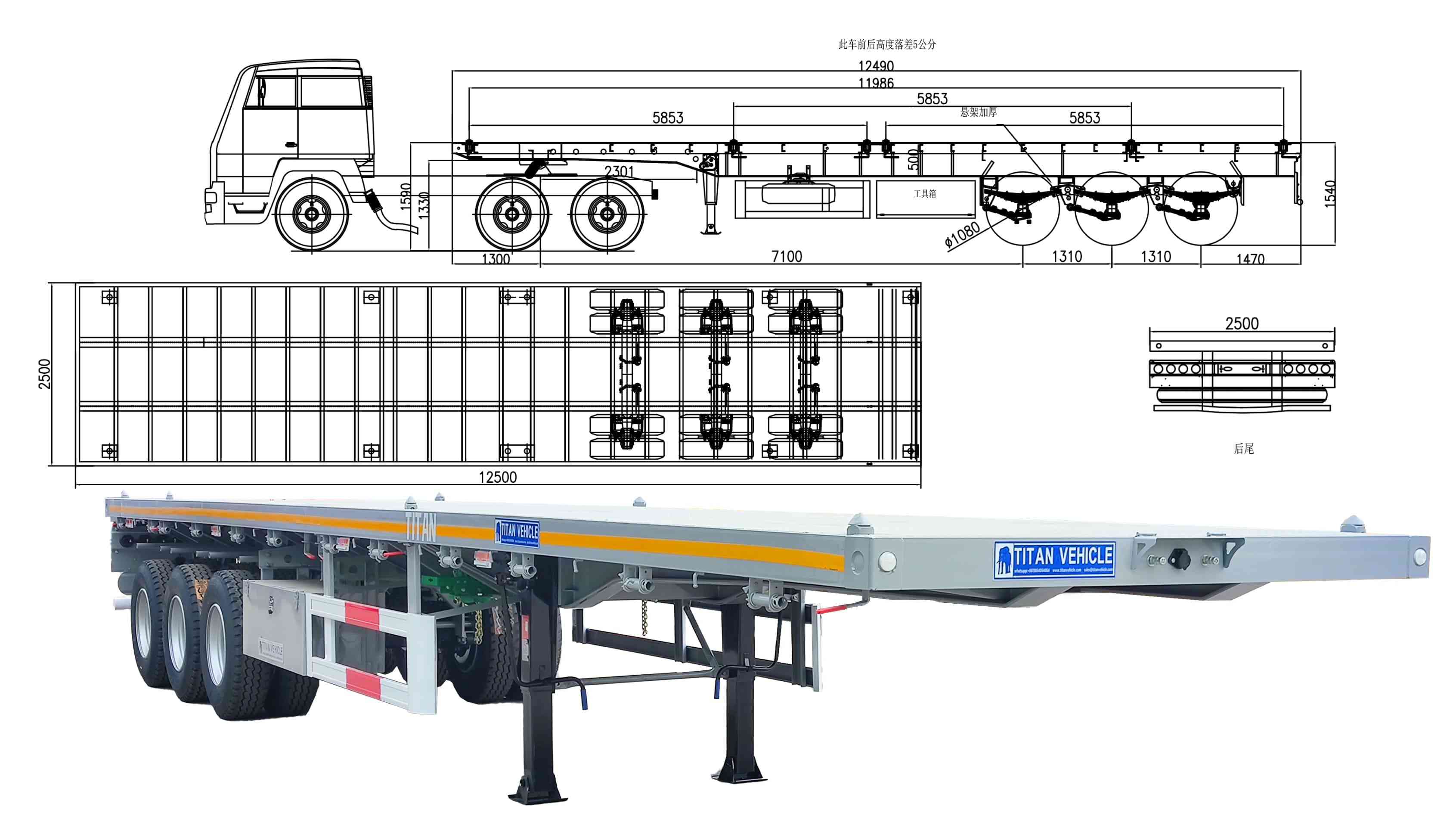 Tri Axle 40Ft Flatbed Trailer Price for Sale in Sierra Leone