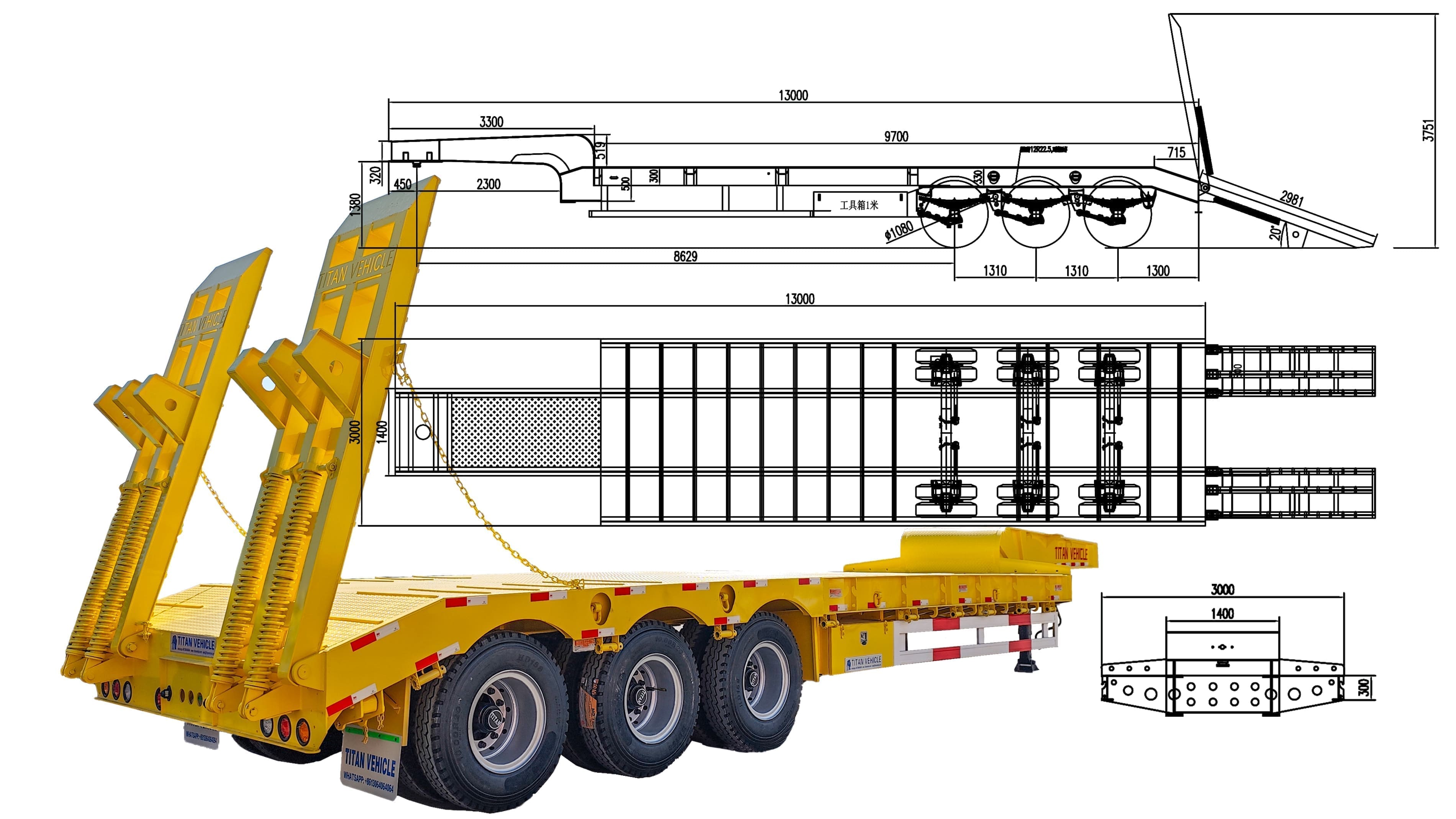 40 Feet 3 Axle Low Bed Trailer Price for Sale in Trinidad and Tobago