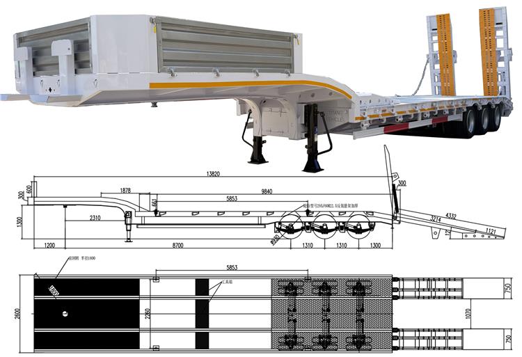 3 Axle 40 Ton Full-Width Gooseneck Low Bed Trailer for Sale In Tanzania